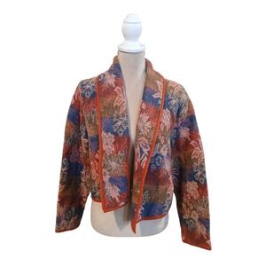 Keren Hart Vintage Tapestry Jacket Floral Cotton Woven Blazer Multi Color Large